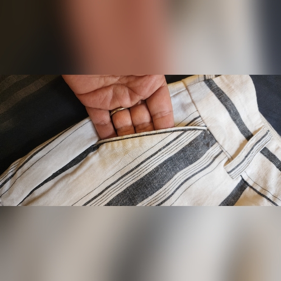 Express Linen Shorts Womens 4 Low Rise White Blue Striped Pockets Belt Loop F18 - Picture 4 of 13